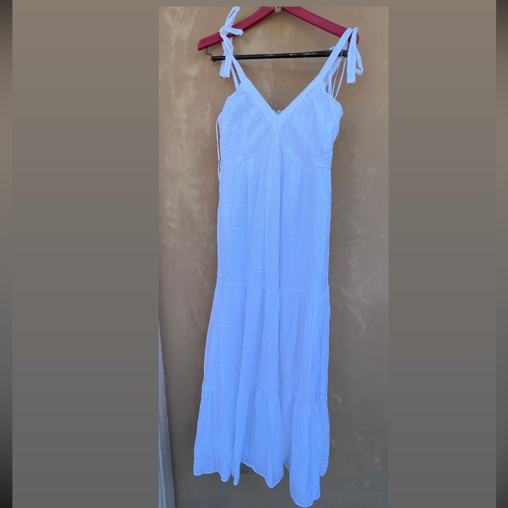 Express White Tie shoulder Tier Maxi Dress in Size Small - Picture 3 of 9